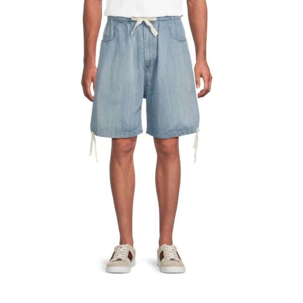 $1,150 NWT Gucci Washed 100% Cotton Denim Bermuda Drawstring Shorts Size S